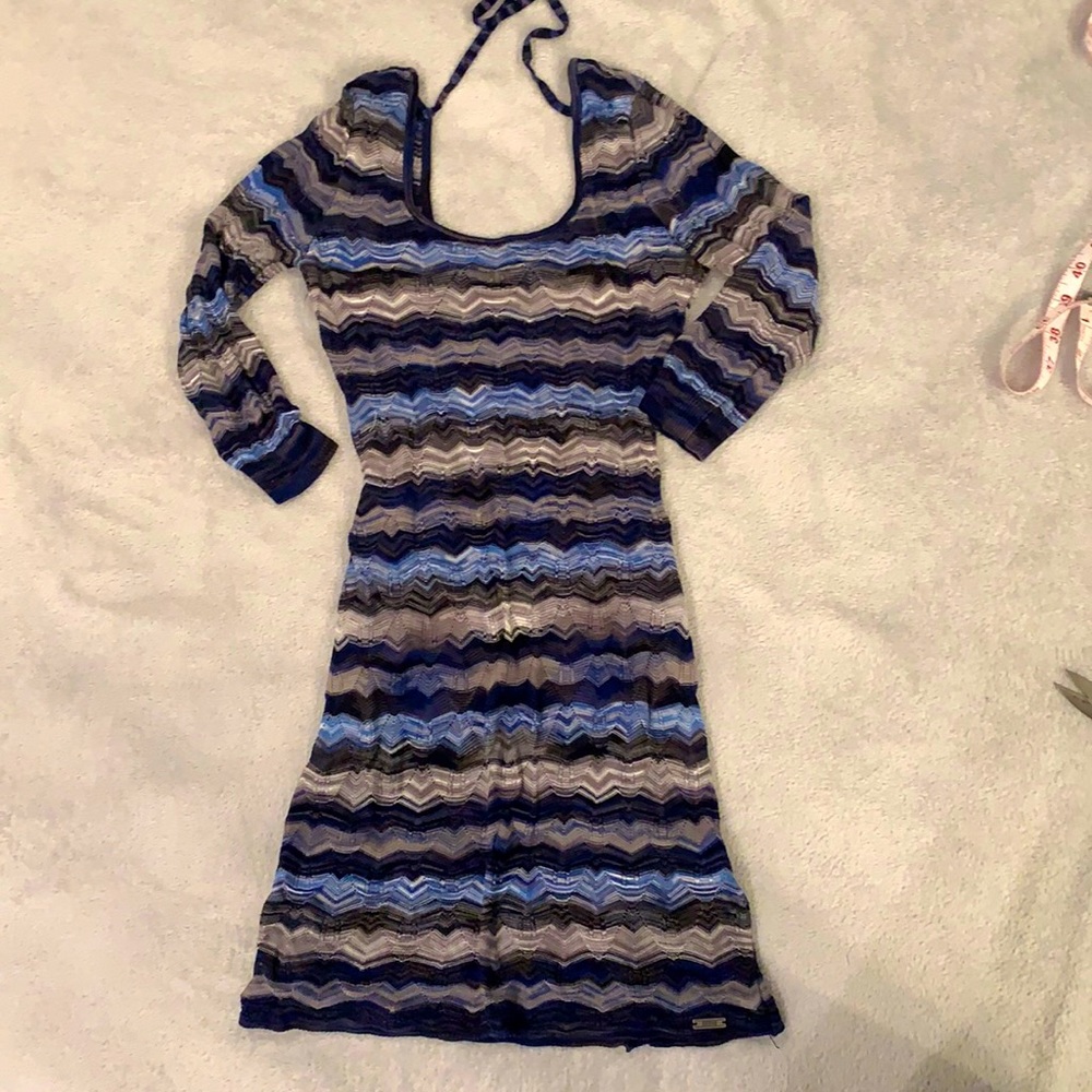 Guess knitted Dress XS Fitted Petite Blue grey striped with grey slip
